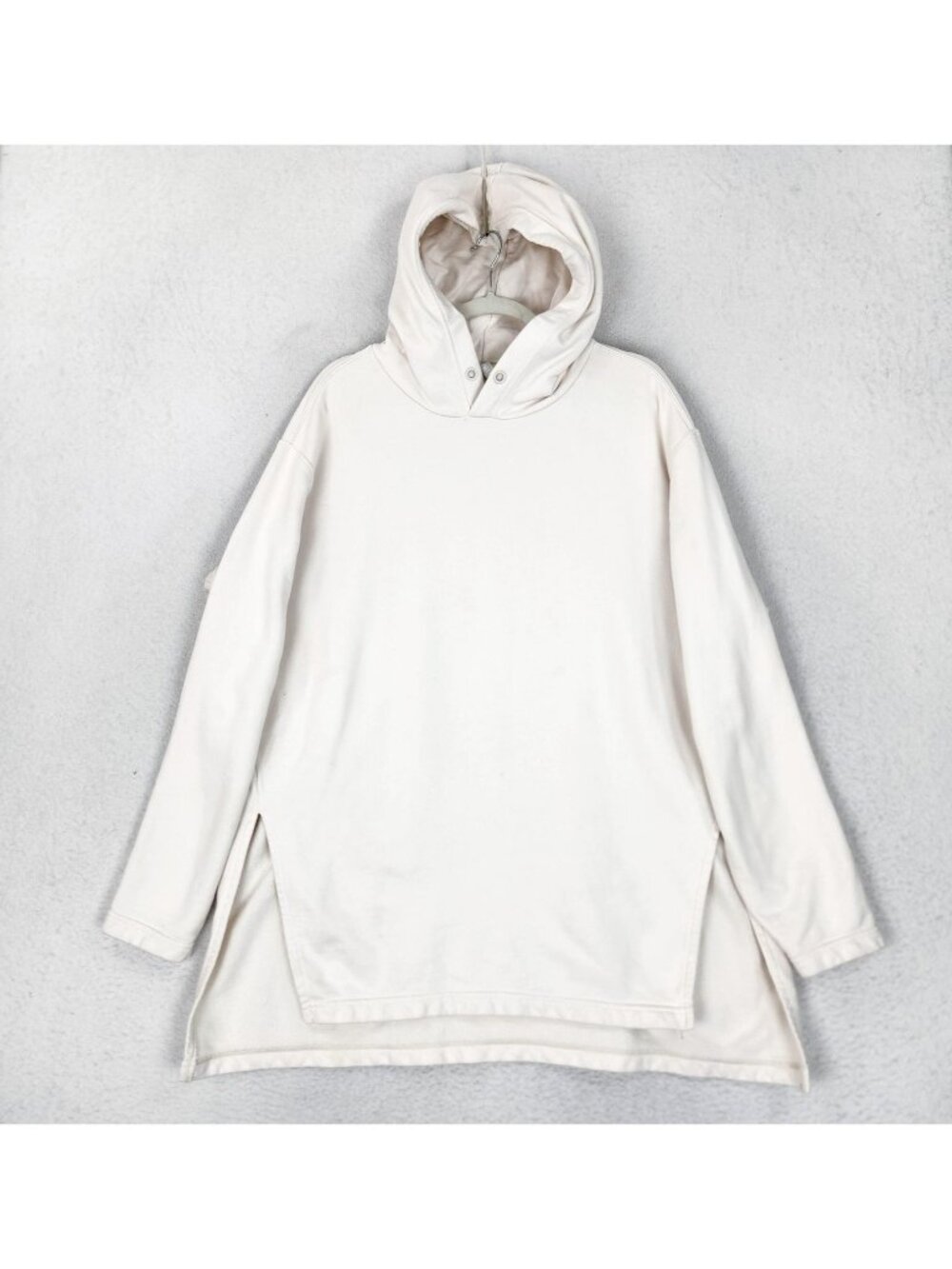 Athleta Sweater Women Large Off White Tunic Hoodie Side Slit Oversize Sweatshirt